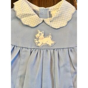 Vintage Baby Romper Puppy Dog Blue Collared Bibs 3-6 Mos.